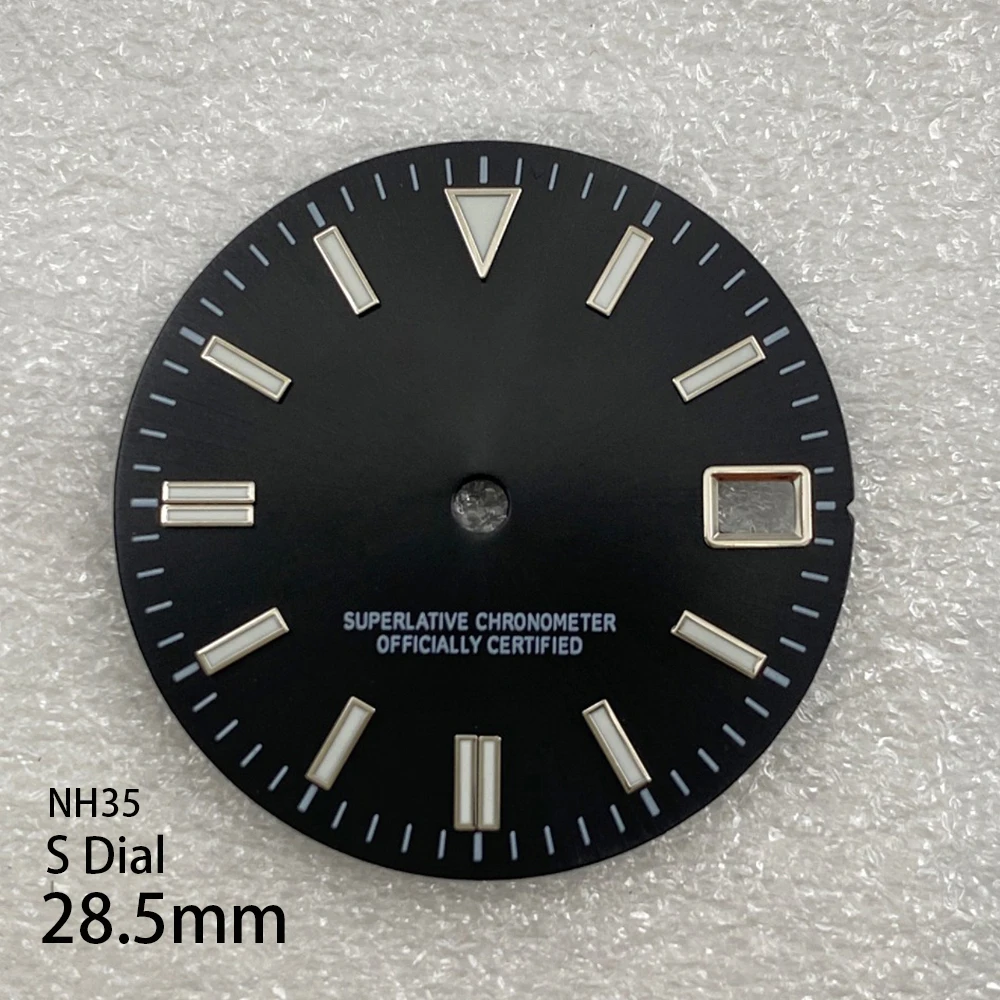 28.5 mm S Logo Dial Suitable For NH35/NH36 Japan Movement Green Luminous Sunburst Quality Watch Modification Accessories