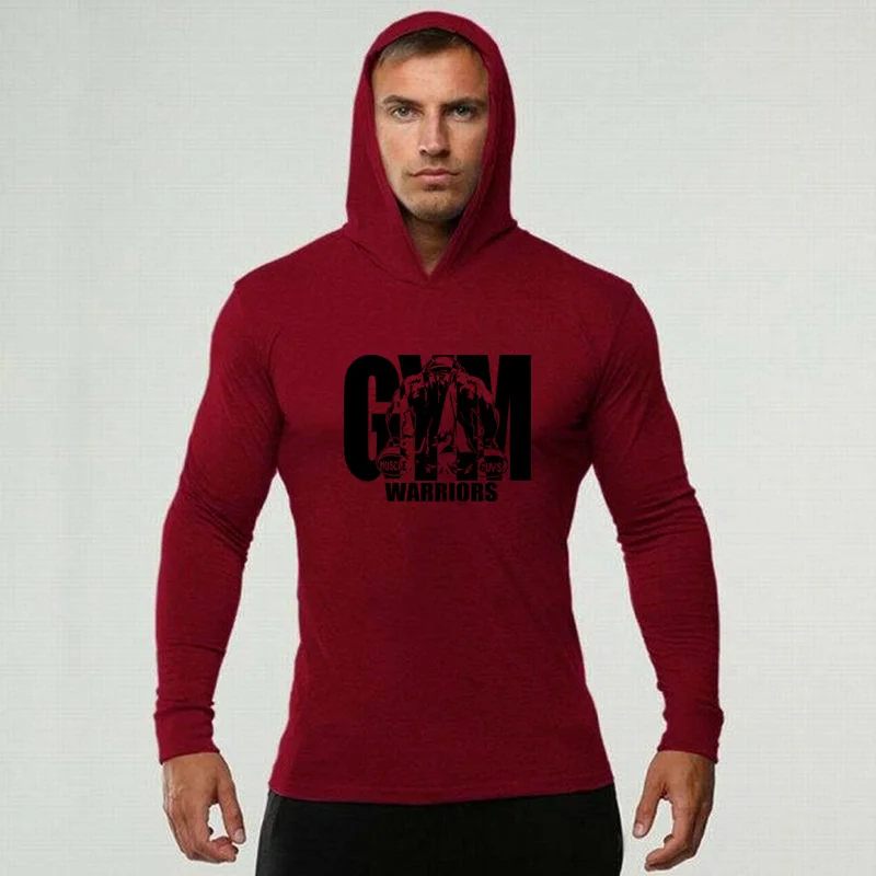 Autumn Comfortable Hooded Long Sleeve T-Shirt Men Fitness Loose Casual Sports Cotton Tees