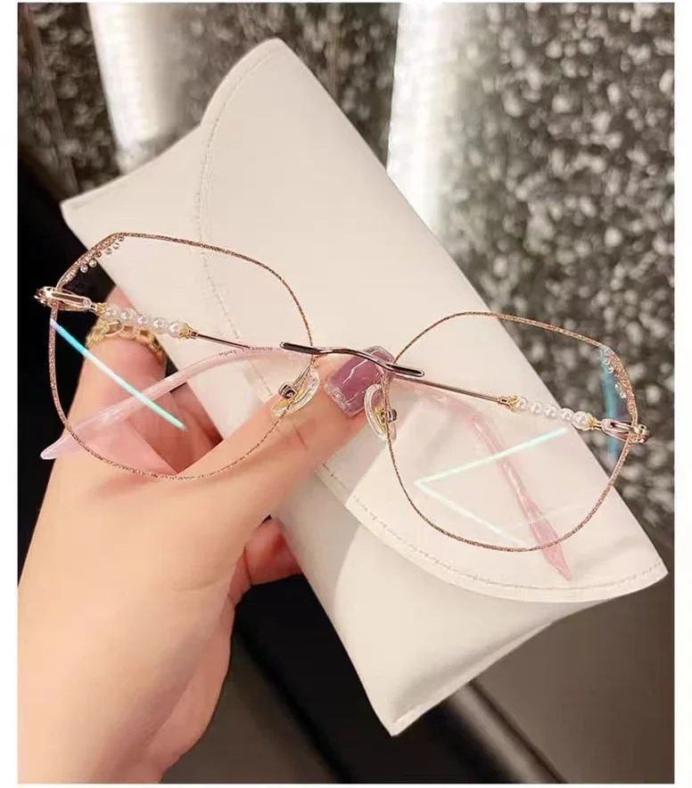 Diamantbesetzte, ultraleichte, rahmenlose Lesebrille, modisch und hochauflösend, Anti-Blaulicht und Anti-Strahlung – Detail 2