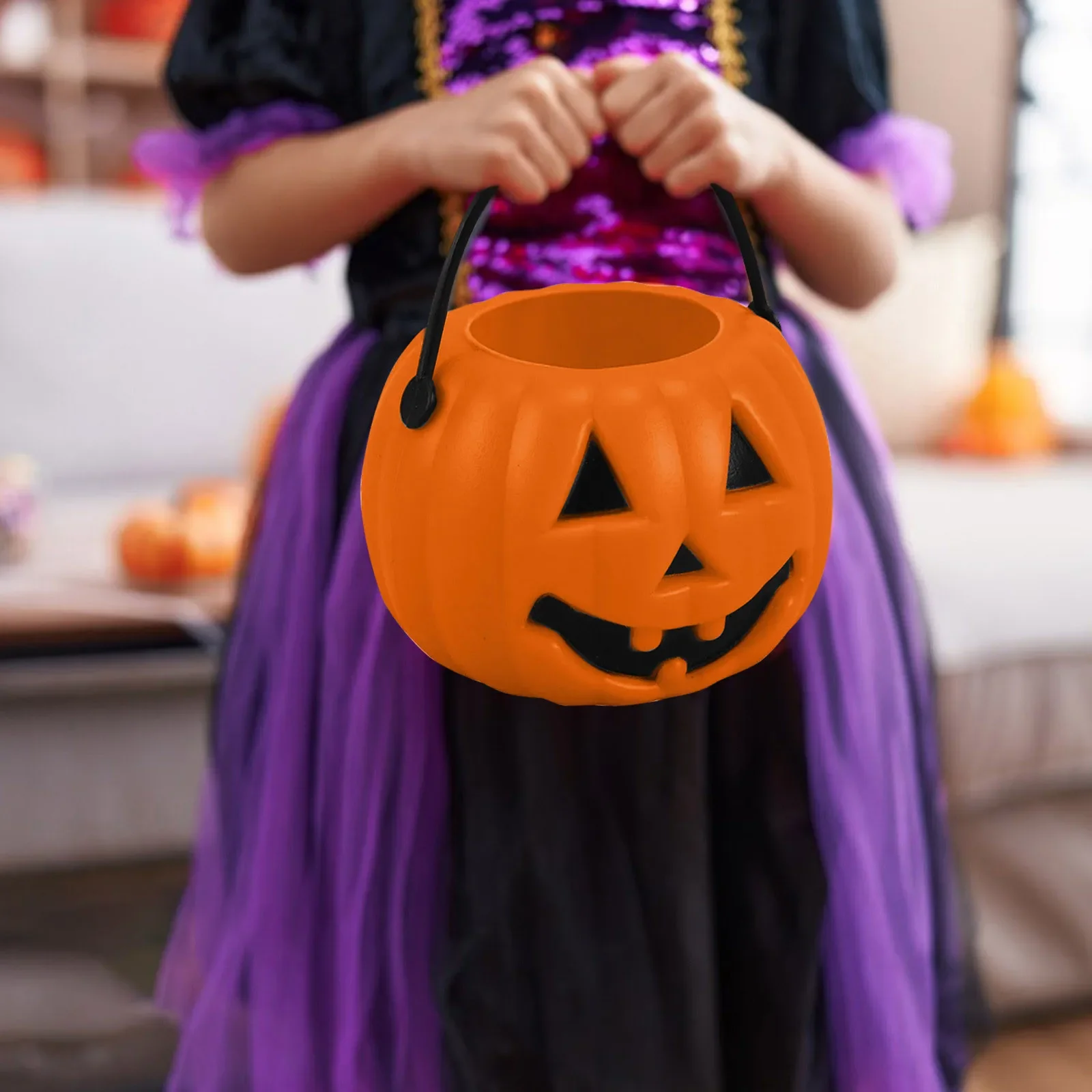 Halloween Candy Bucket Pumpkin Portable Basket Kids Favor Trick Or Treat Orange Bucket Halloween Party Decoration Supplies