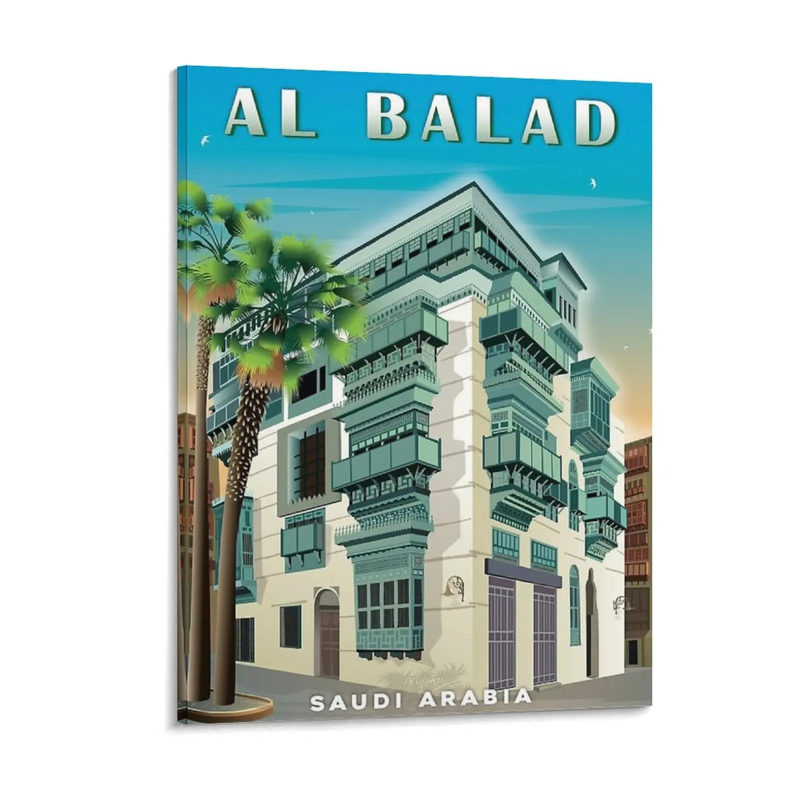 Al Balad, el vieja ciudad, sitio turístico, Jeddah, Arabia Saudita, pintura en lienzo, póster, pinturas de pared enmarcadas de garaje Vintage