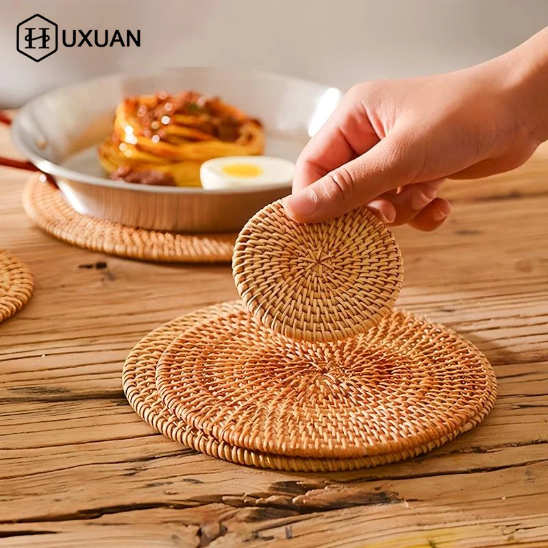 Rattan Hand-woven Coaster Round Coffee Mugs Pad Home Kitchen Table Anti Scalding