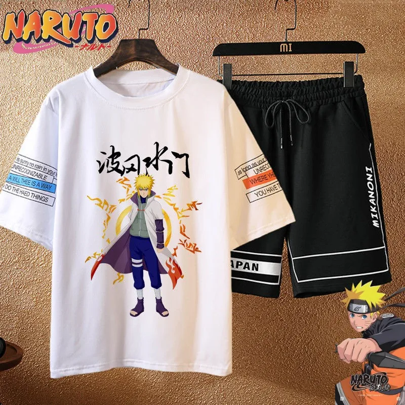 

Naruto Uchiha Itachi Men's Summer Fashion Cartoon Anime Pattern Student Loose Casual Sports Quick Dry Soft T-Shirt Shorts Set