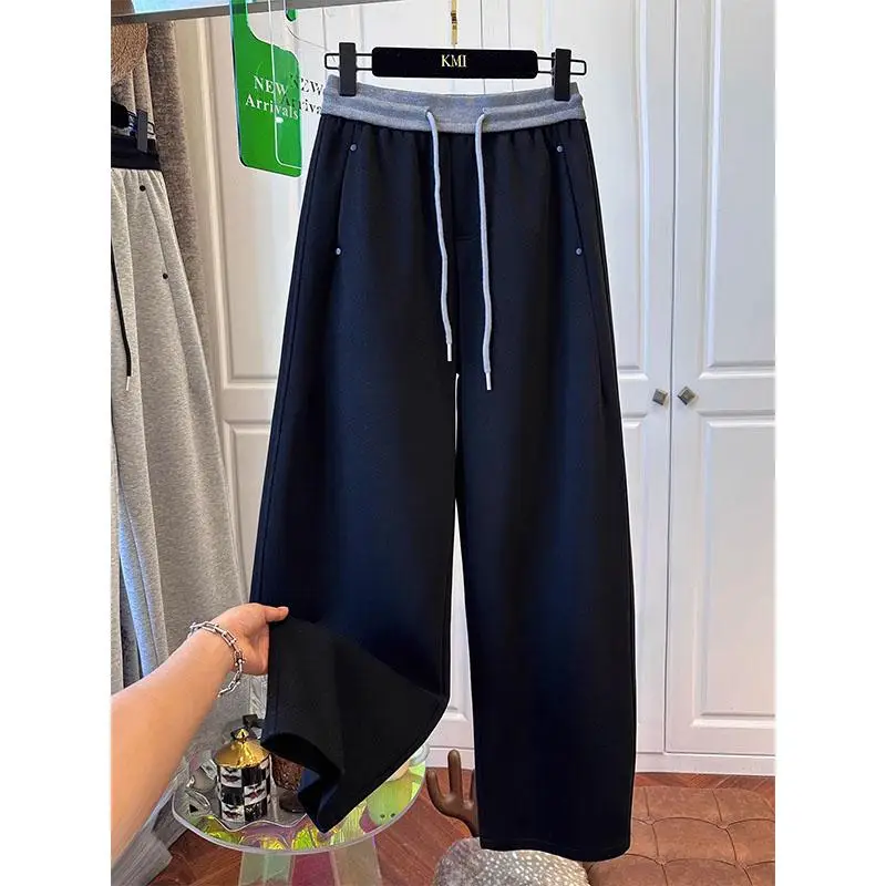 

Широкие брюки-бананы большого размера с заклепками и шнурком, свободные повседневные серые спортивные штаны унисекс, модные прямые брюки для весны