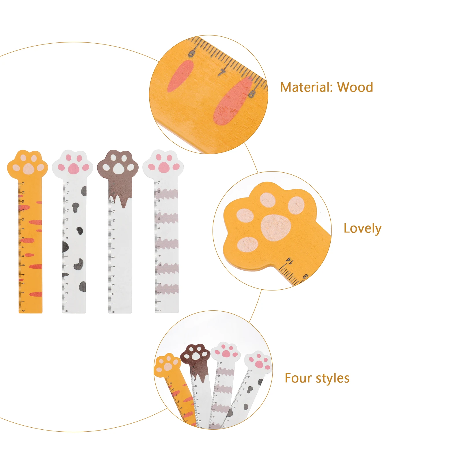 

8 pcs Wooden Rulers Cartoon Cat Claw Design Measuring Scales for Kids Students School Office Factory Home Gift Idea Clear