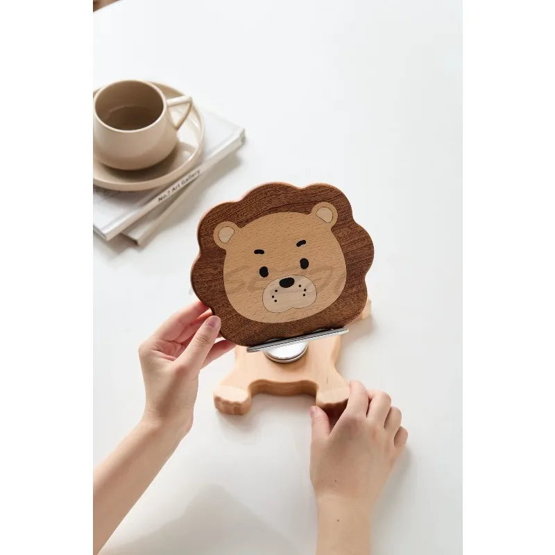 Solid Wood Desktop Phone Stand Cute and Creative Tablet Stand Rotatable and Foldable Ornament Gift