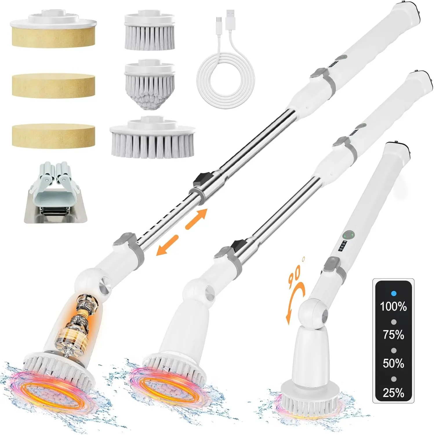 Purificador de chuveiro sem fio multifuncional de 500 RPM, IPX7 à prova d'água com display LCD - cinza