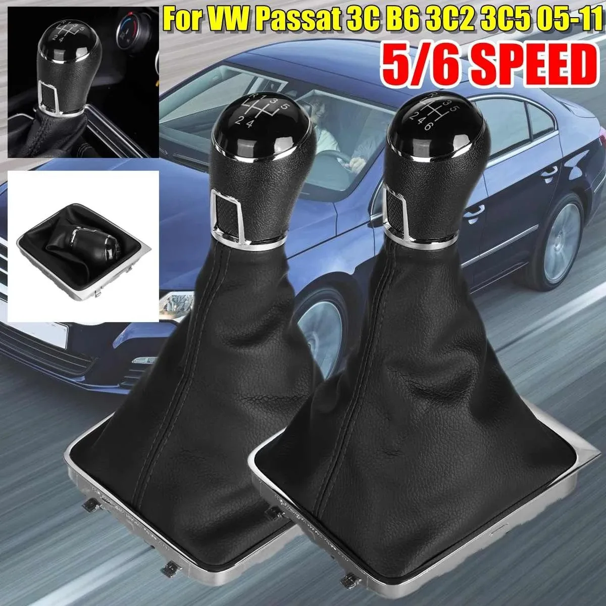 5 Speed Gear Shift Knob Gaiter Boot Cover PU Leather For- Passat 3C B6 3C2 3C5