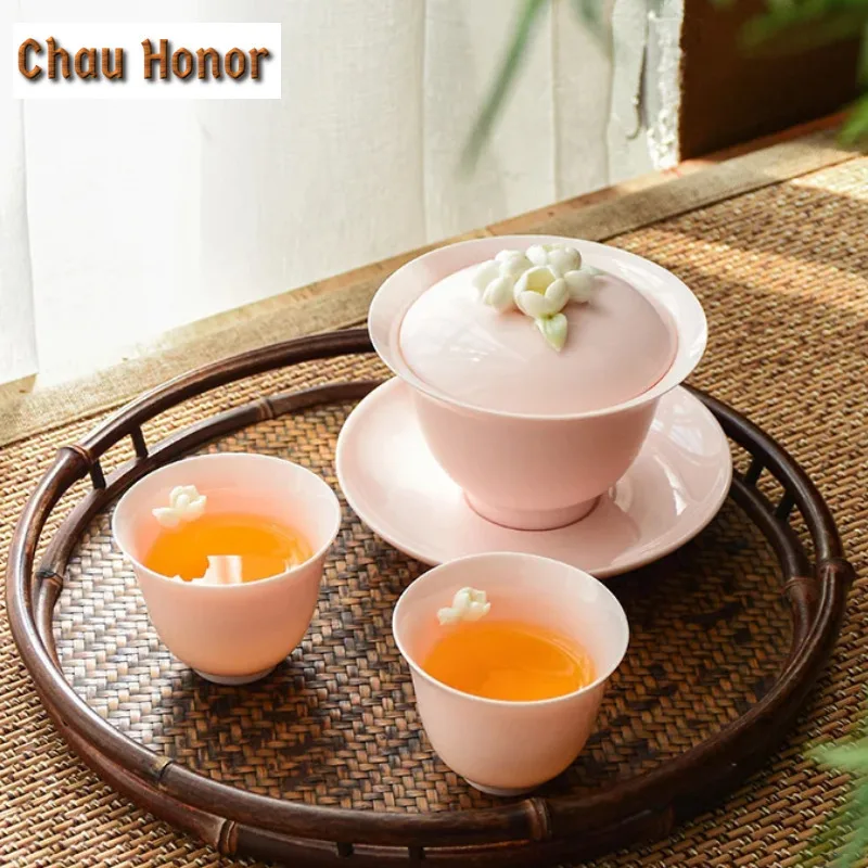 

Белая фарфоровая чаша Dehua Lanolin с розовым покрытием, 160 мл