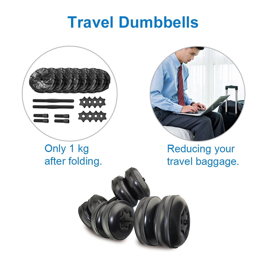 Deiris 5-60kg Water Filled Dumbbells Set, Adjustable Weights,Portable Travel Fitness,Home Exercise, Strength Training Dumbbell