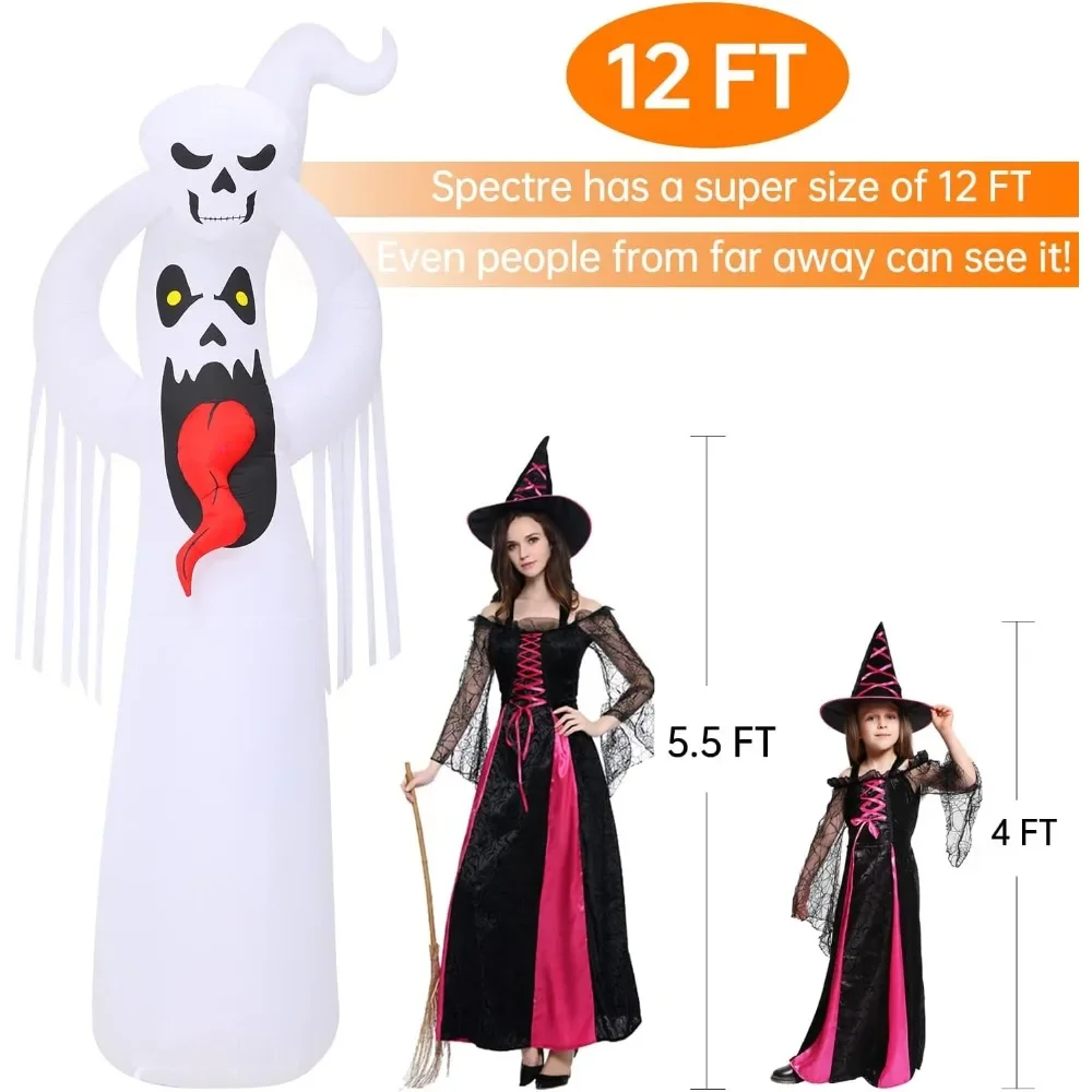 Halloween Inflatable Blow Up Decorations, 12FT Giant Terrible Spooky Ghost, Built-in LEDs for Holiday Party, Garden, Lawn, Yard