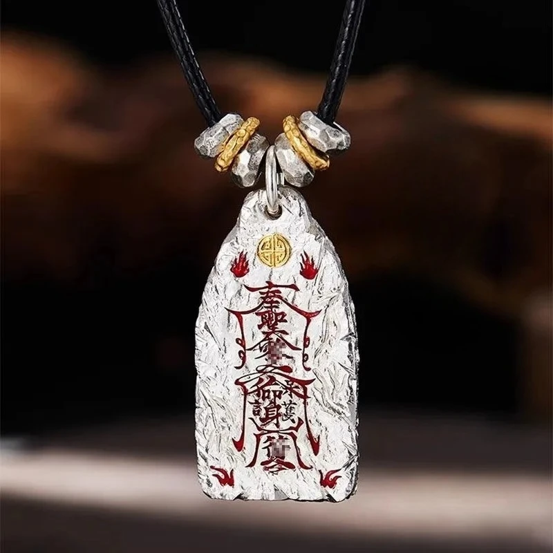 Taoist Youth Golden Curse Sterling Silver Pendant New Chinese Handmade Fashion Universal Necklace Pendant Lucky Necklace Jewelry