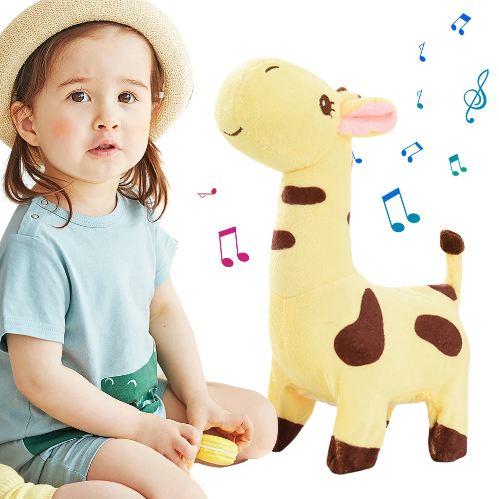 المشي الزرافة الحيوانات الأليفة الإلكترونية التفاعلية مع الأصوات والحركات لعبة الزرافة القطيفة لعبة موسيقية للأطفال الصغار بنين بنات