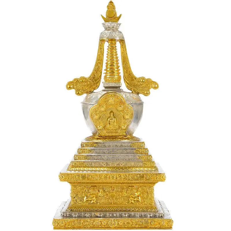 Pure Copper - Stupa Pure Copper Silver Plated Household Ornament