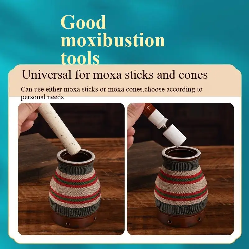 Ceramic Moxibustion Jar Moxa Sticks Hand Holding Moxibustion Scraping Pot Warm Massage Therapy Joint Pain Relief Health Care