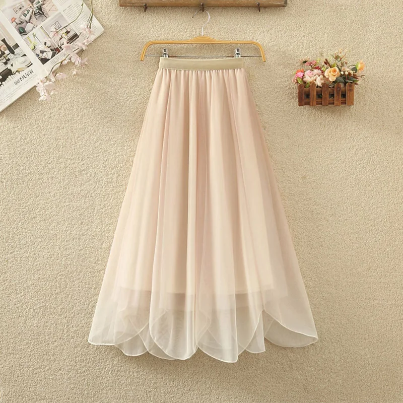 

Spring Summer Gradient Color A-Line Skirt Women 2023 New Fashion Long Tulle Skirt Female Elegant Party All Match Mesh Skirt Lady