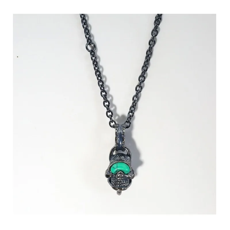 

Trendy Brand Thai Silver Retro Enamel Skull Necklace, Old Black Dyeing Process, Fashionable and Popular Male and Female Couples
