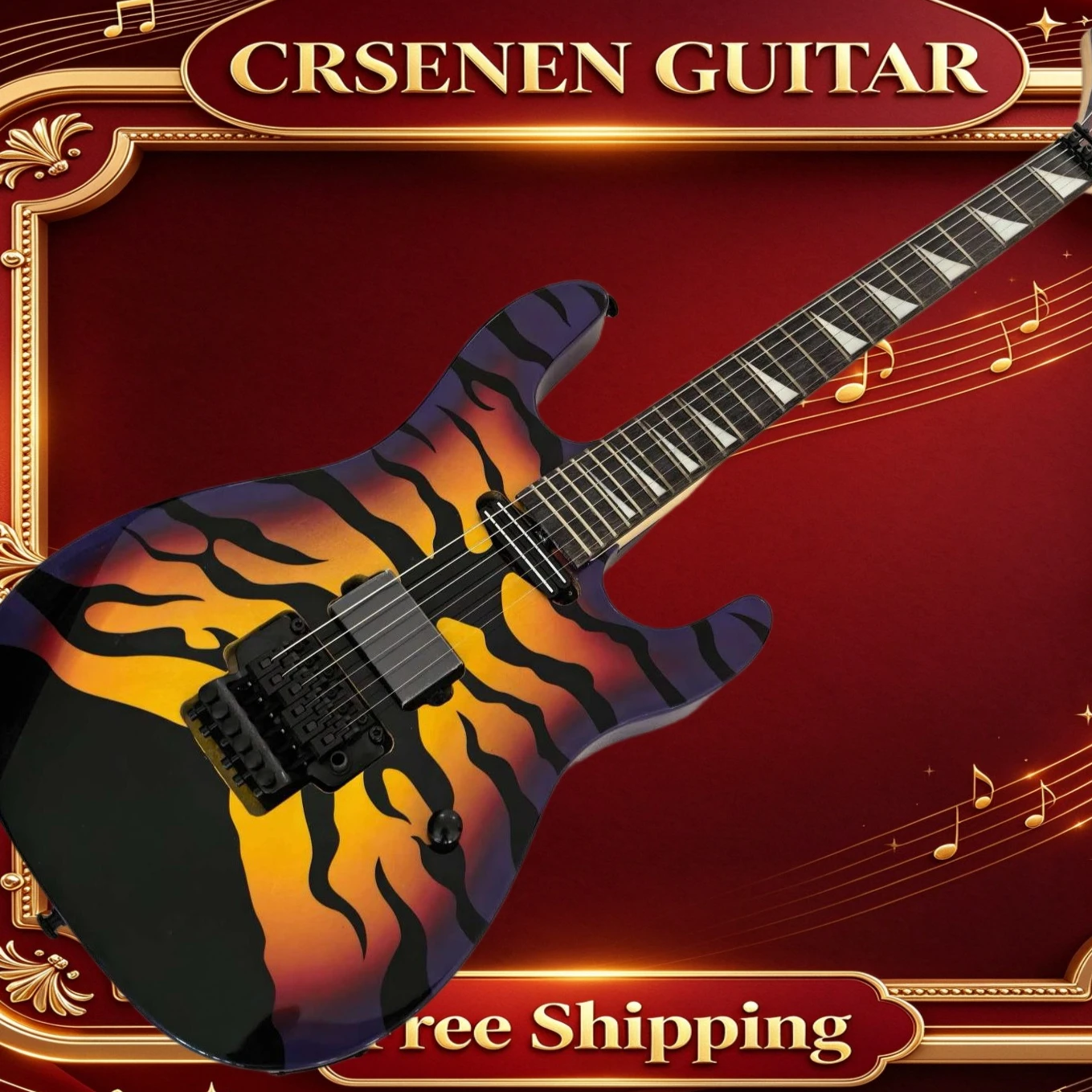 Free Shipping Super Strat Electric Guitar Tiger Stripe Graphic Body HH Pickups Double Tremolo Gift Beginner Birthday