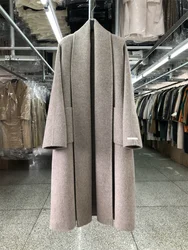 New Women Bathrobe Style Double Sided Wool Coat Loose Big Turn-Down Collar Long Sleeve Fashion Warm Wool Jacket Autumn Winter