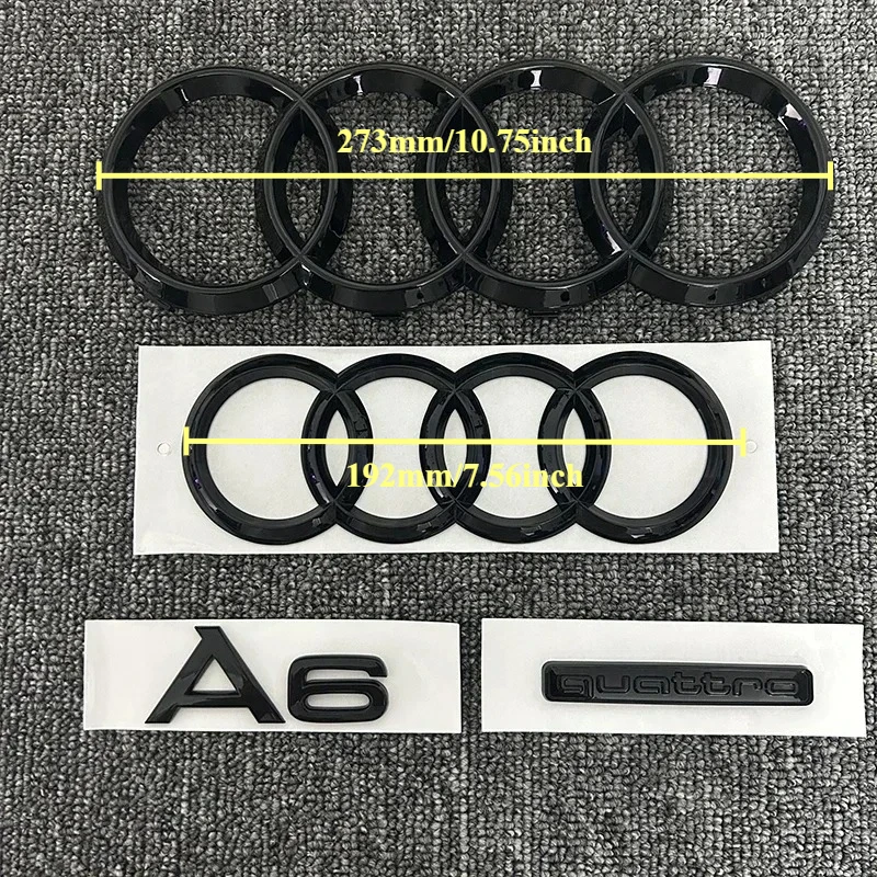 

2026 Новый AUDI A6 2020-2023 4-кольцевой логотип ABS Черный автомобильный капот Передний капот Гриль Задний багажник Эмблема Наклейка A6 Mark Quarrto Эмблема