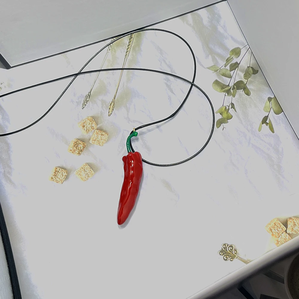 2024 Trend Necklace Red Pepper Pendant Long Rope Chain Necklace for Women Statement Boho Style Fashion Holiday Party Jewelry