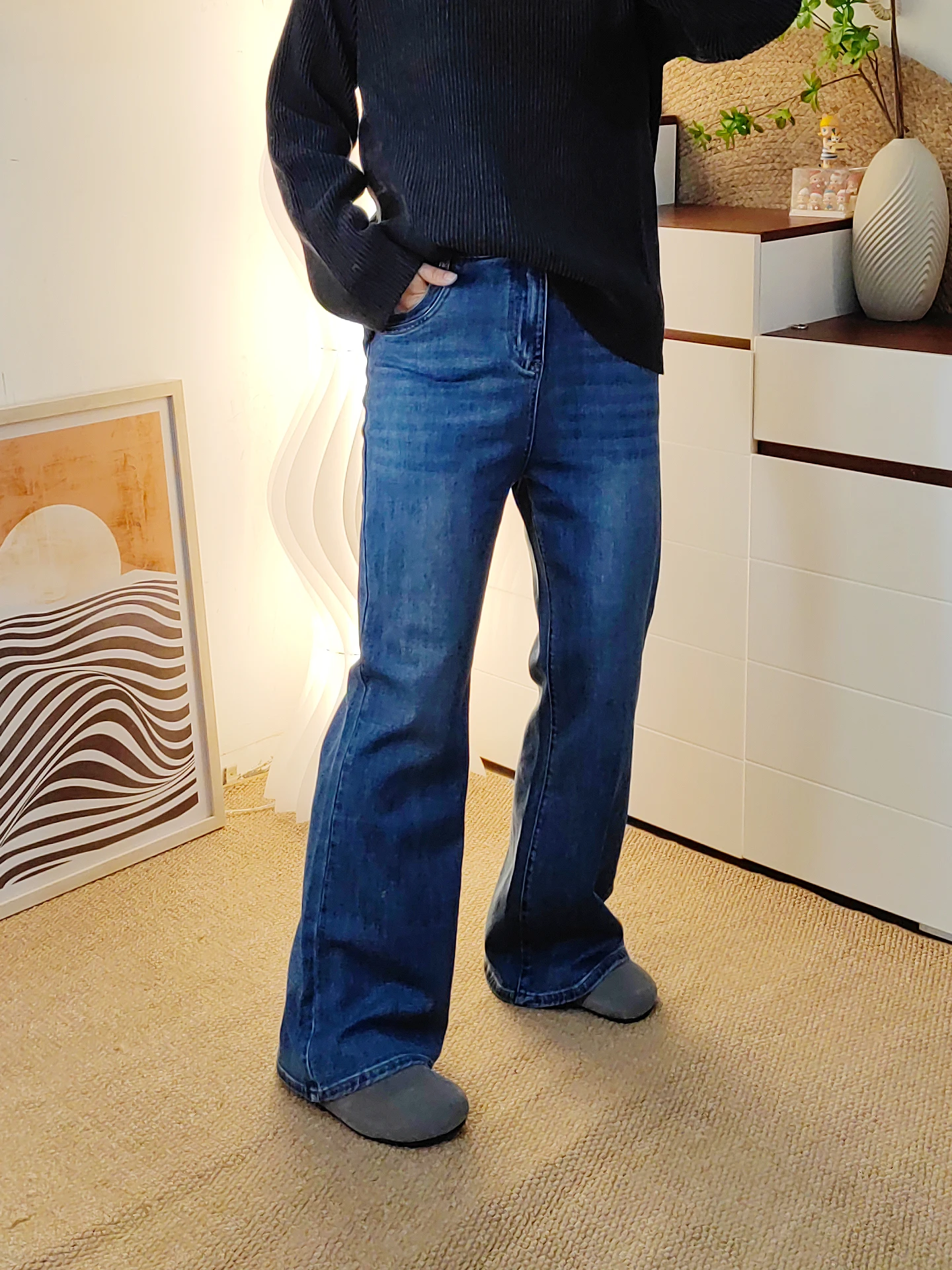 

Джинсы-клеш с высокой талией для женщин больших размеров, корейский стиль, стройнящие, из хлопкового стрейч-денима, весенняя коллекция для полных девушек