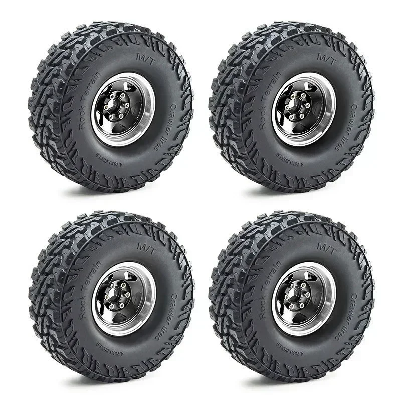 4pcs 120mm 1.9" Metal Beadlock Wheel Rim Rubber Tire Set for 1/10 RC Crawler Car TRX4 RC4WD D90 D110 Axial SCX10 MST
