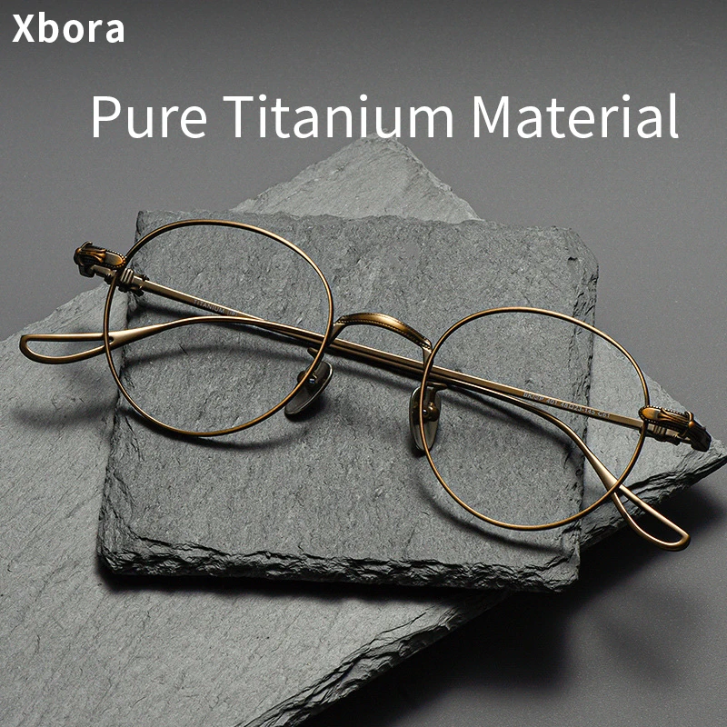 Xbora Classic Trendy Round Eyeglasses Frame Retro Pure Titanium Optical Prescription Glasses For Men And Women GP401