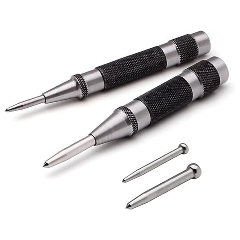 2 Pack Automatic Center Punch 5 Inch&6 Inch With Replaceable Tips Heavy Duty Spring Loaded Center Punch