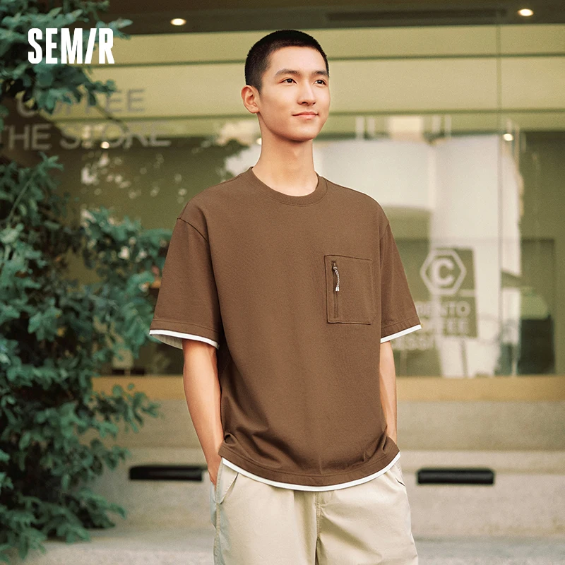 Semir Short Sleeve T-Shirt Men 2024 Autumn New Fashion Fake Two-Piece Outdoor Workwear Style Top