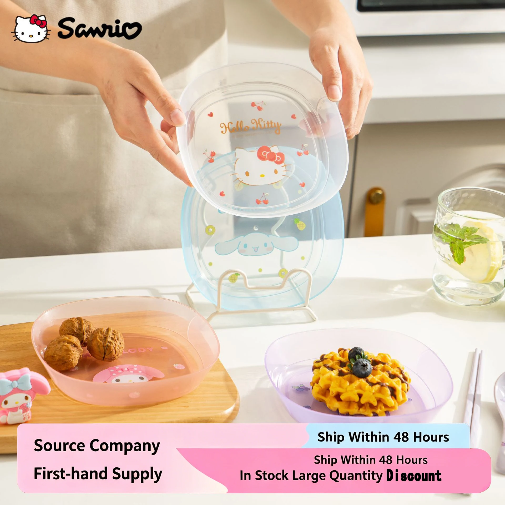 Sanrio PP Bone Plate Hello Kitty Melody Kuromi Cinnamoroll Snack Fruit Dessert Plate Stackable Microwave Safe Food Tray