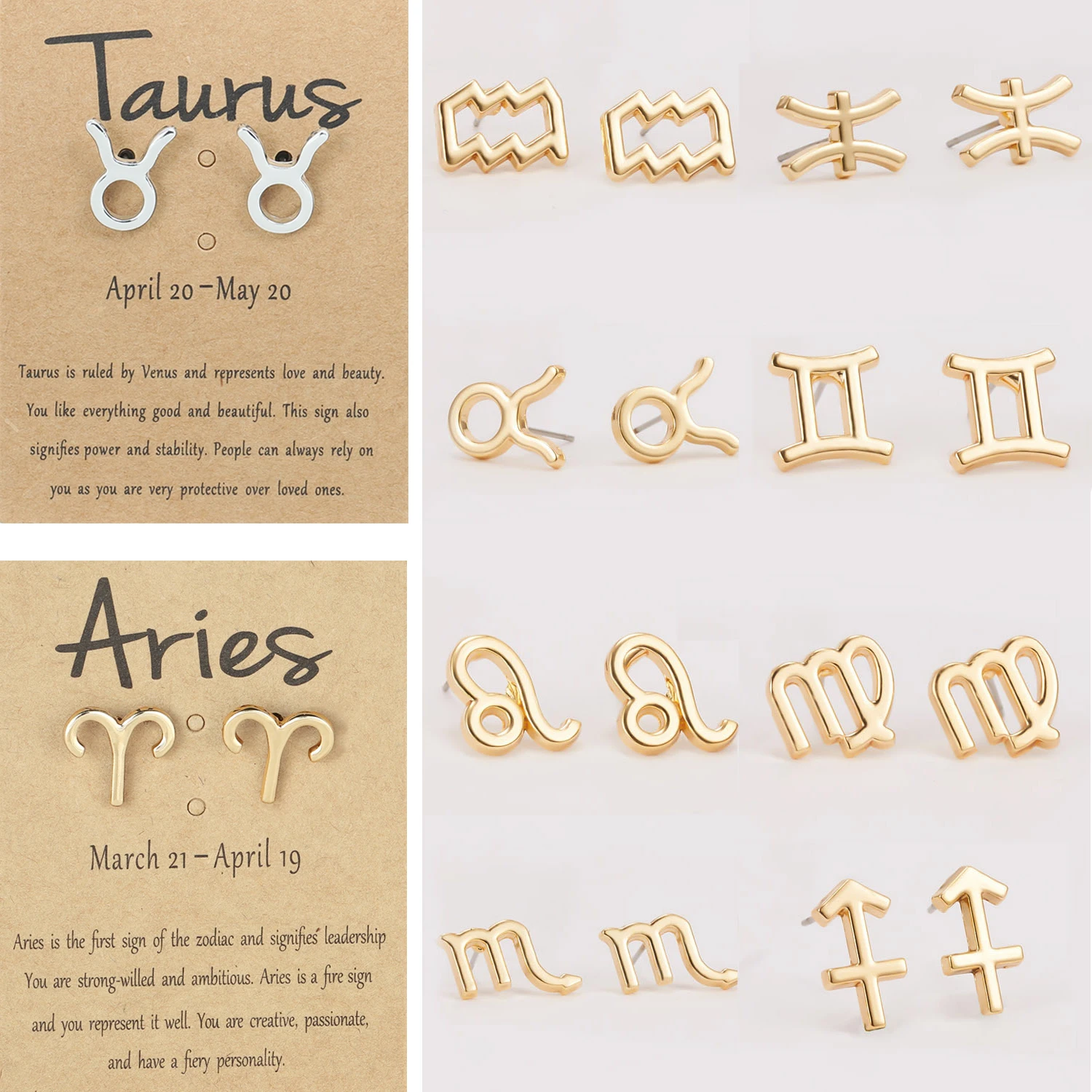 Mode 12 Zodiac Teken Stud Oorbel Goud Zilver Kleur Charme Astrologie Horoscoop Sterrenbeeld Sieraden Bijoux Voor Vrouwen