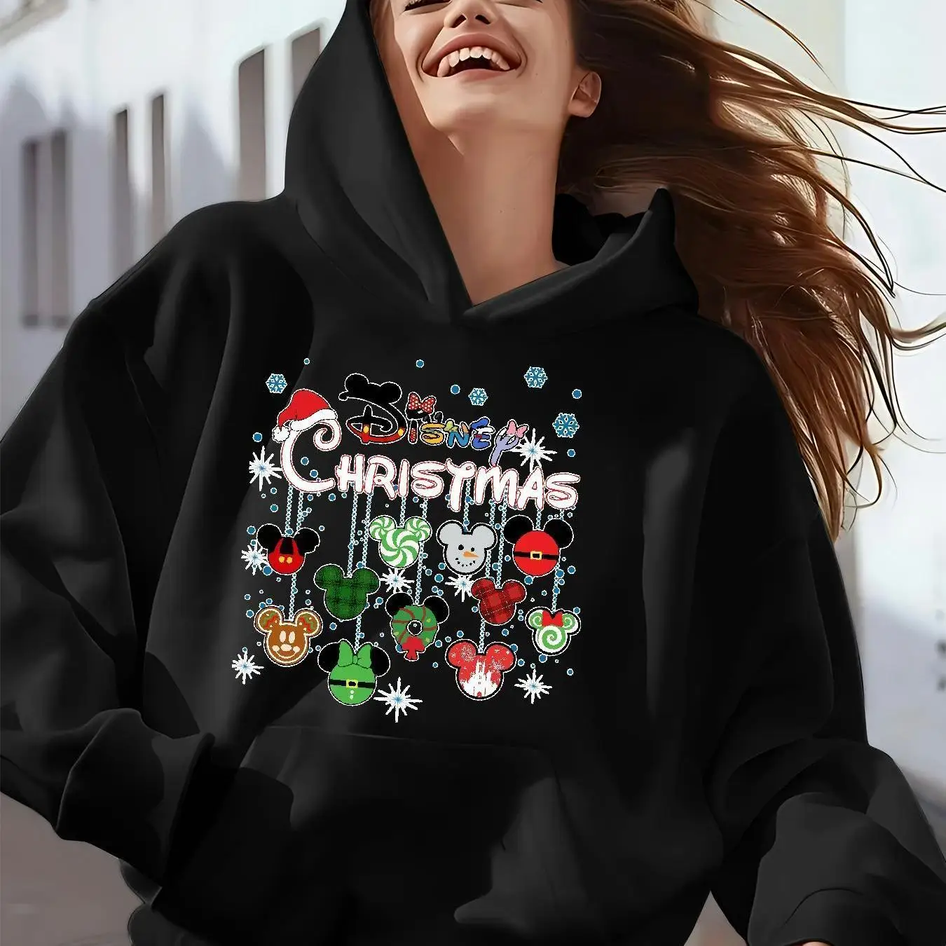 

Женские рождественские толстовки с капюшоном Disney Minnie Mouse, уличная одежда большого размера, толстовки унисекс, осенне-зимние флисовые повседневные универсальные