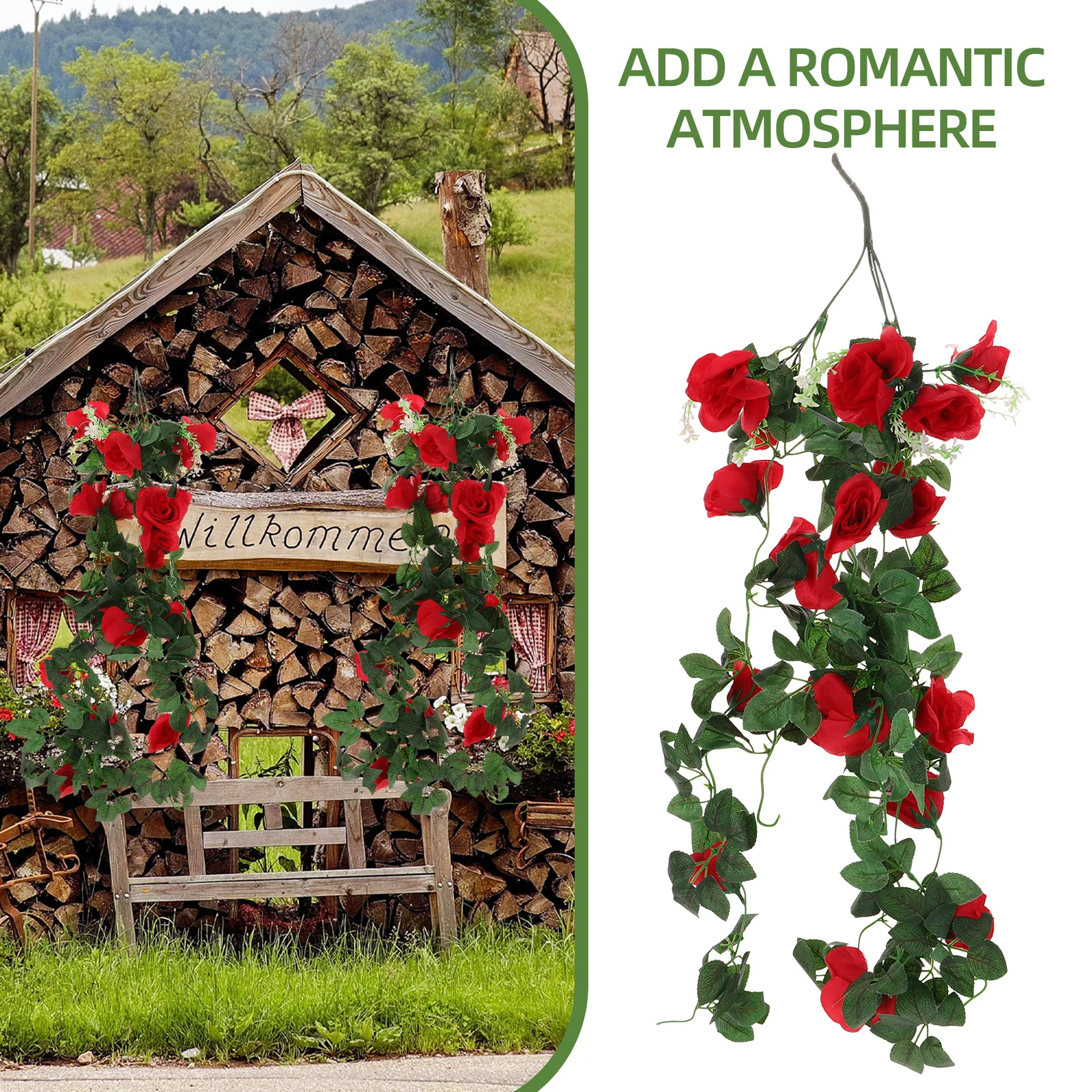 

2pcs Artificial Rose Garland Wedding Decoration Floral Vine Pendant For Home Partygarland Decorative Fake Flower Vines