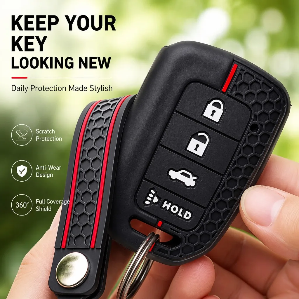 Silicone Remote Key Case For Honda Accord CR V Fit XRV Vezel City Jazz HRV FRV with slim wrist strap Easy Install