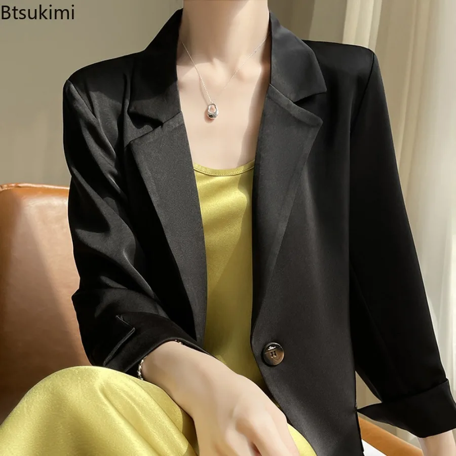 

2024 Women's Elegant Suit Jacket Solid Seven Points Sleeve Loose Coat Outwear Spring Autumn Formal Office Jacket Suits Blazers