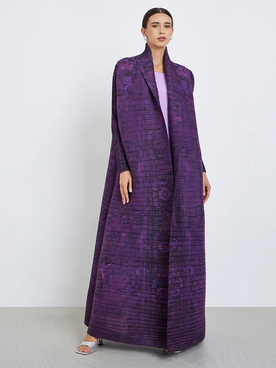 GGHK Women Abaya Retro Printed Cardigan with Lace Up Design Loose Plus Size Luxurious Long Coat 2026 New Female Holiday Clothing