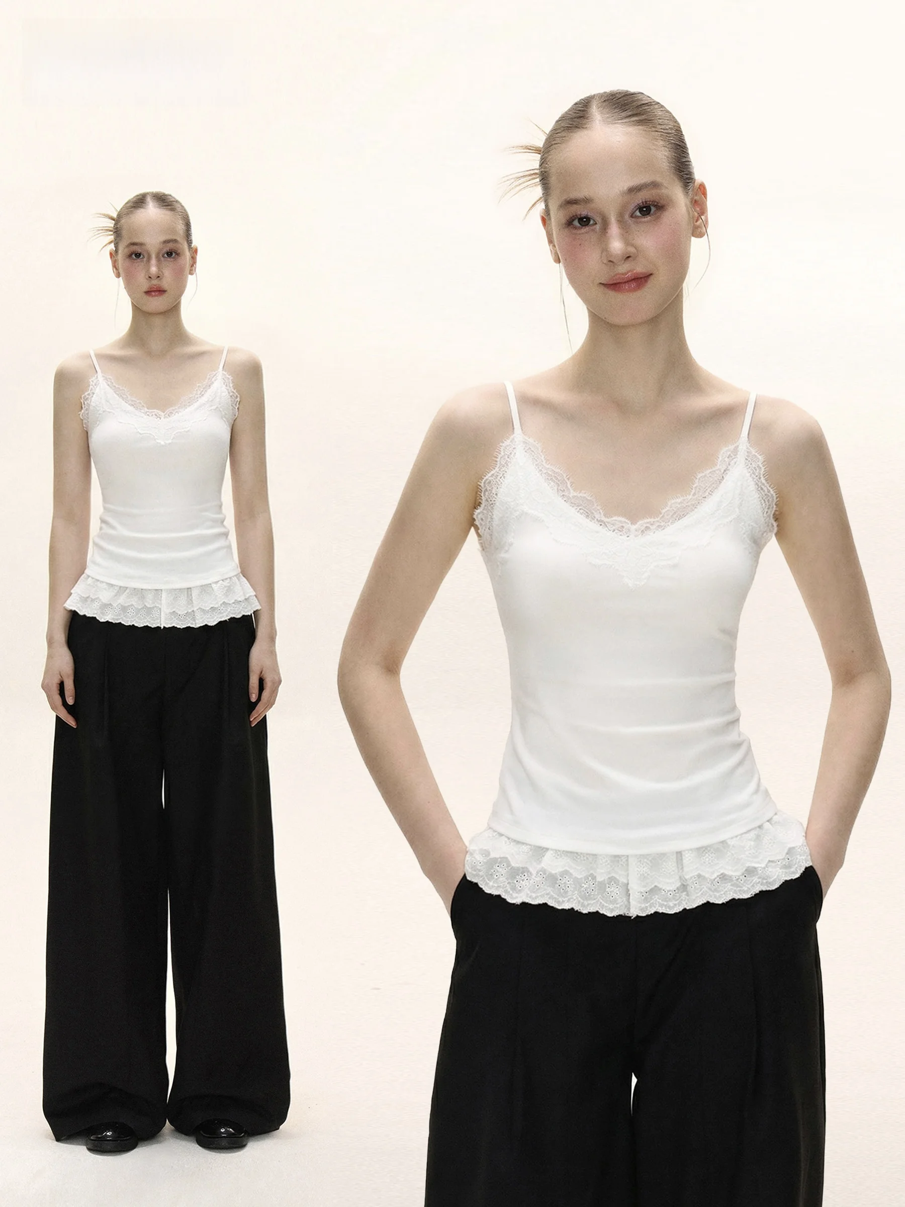 

White Lace Crop Top American Style Hot Girl Sleeveless Slim Fit Summer Design Women's Fashionable Breathable Casual Wear