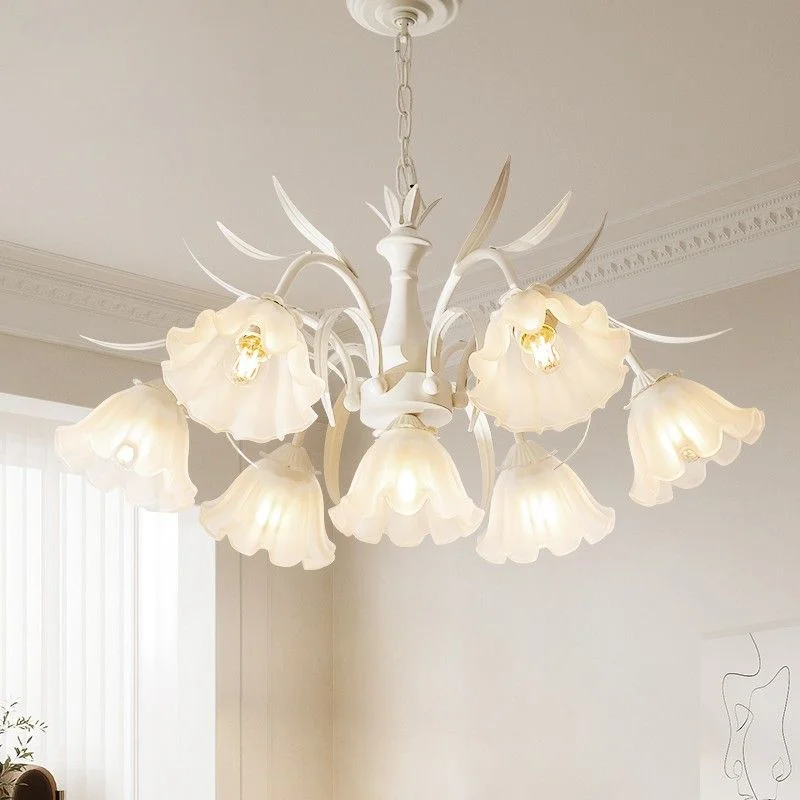 

White Lily chandelier, creative and romantic French cream style, cozy dining room, bedroom, flower lighting fixtures