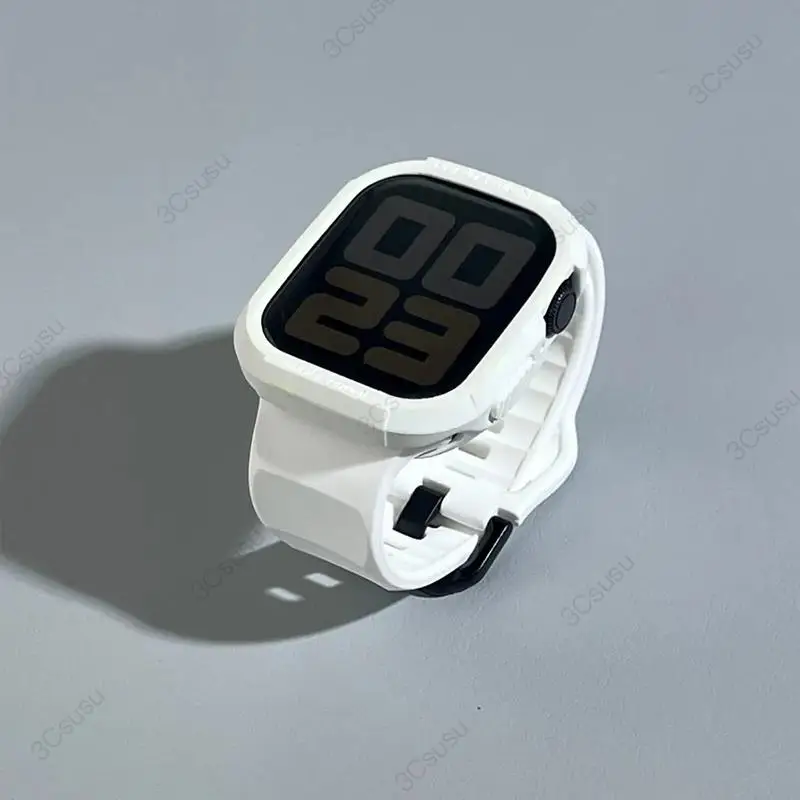 حافظة من السيليكون + حزام لساعة أبل 46 ملم 45 ملم 41 ملم 44 ملم 42 ملم 40 ملم 38 ملم لسلسلة iWatch Ultra 3 11 10 SE 3 9 8 7 6 5 واقي
