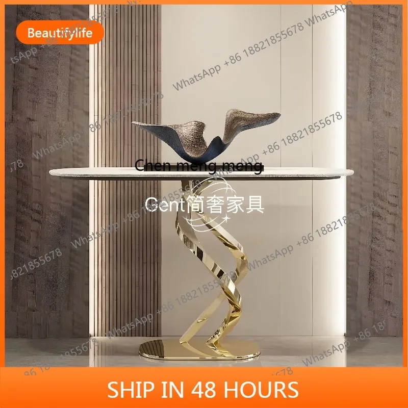 

Light luxury stone stainless steel entrance table Modern simple entrance table