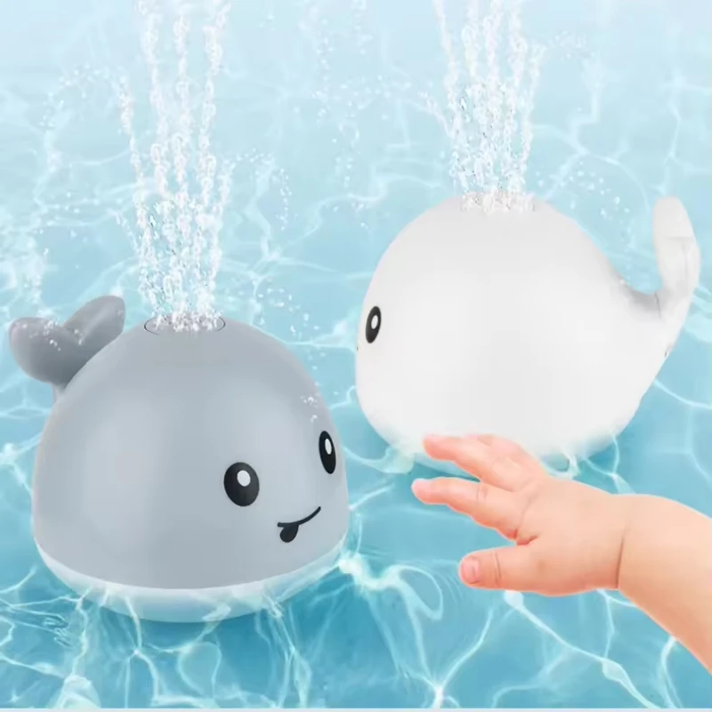 Automatic Induction Plastic Water Whale Shape Led Light Ball Creative Water Spray Baby Bath Toy birhthday gift for children