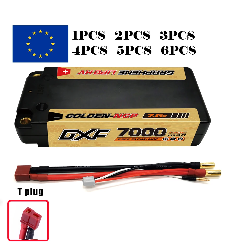 DXF 2S Shorty Lipo Battery 7.6V 140C 7000mAh 5mm T Plug Hardcase For 1/10 Buggy Truggy Offroad Boat Car Truck RACING Helicopter