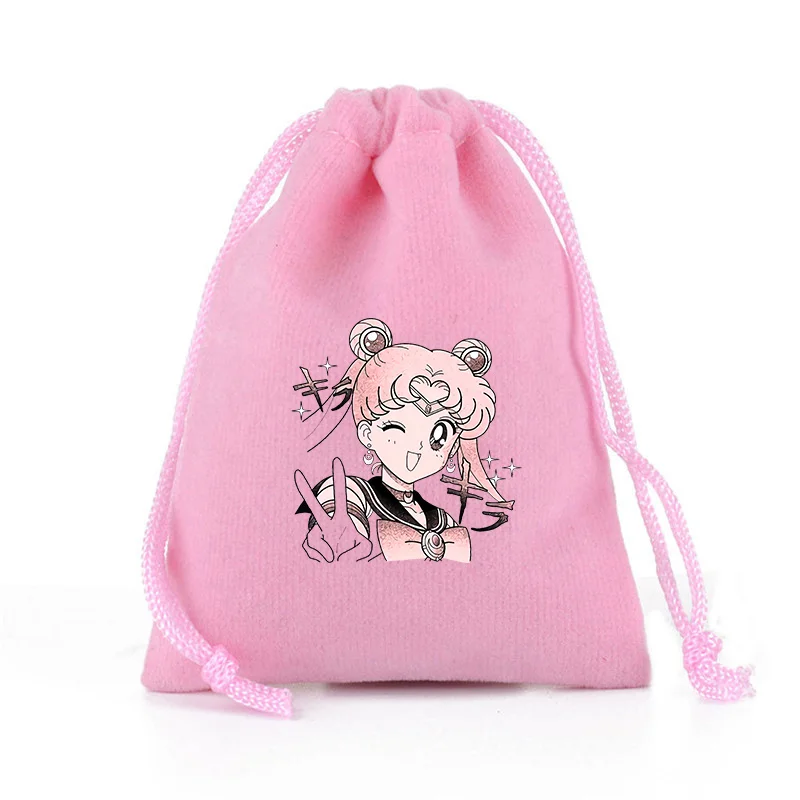 Sailor Moon Drawstring Bag Pink Gift Bags New Cartoon Printed Storage Pouch Party Favors Bundle Pocket Travel Makeup Organizer