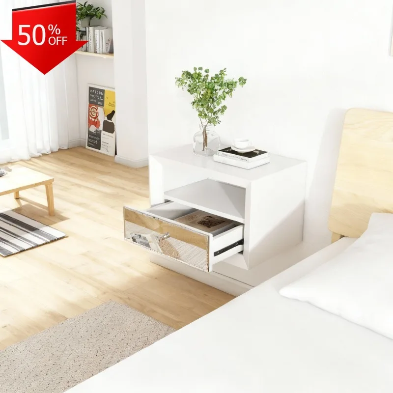 

Minimalist Floating Nightstand Smart Charging Station Hidden Storage Drawers Modern Style Table De Nuit Chevet Bedroom Furniture