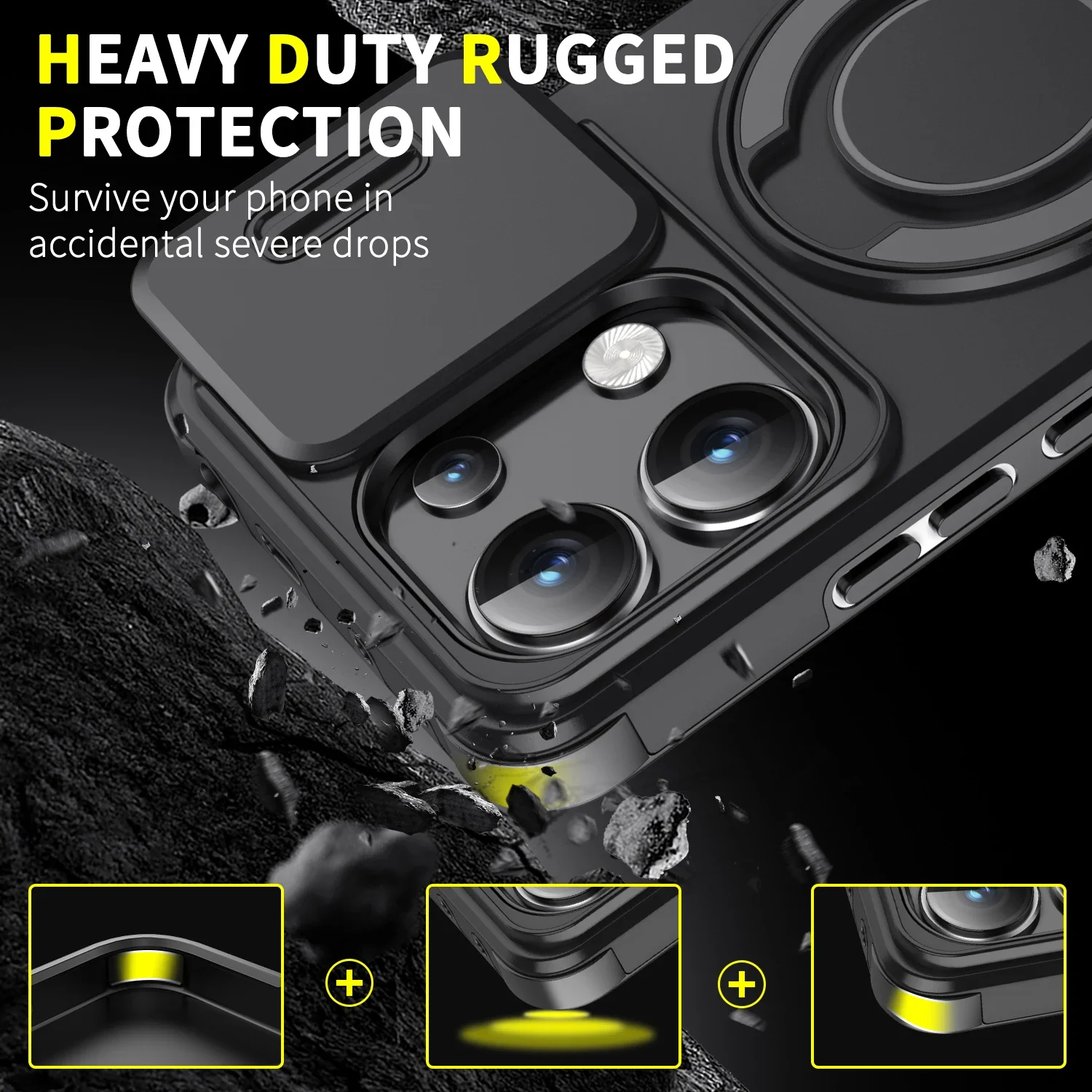 Shockproof Magnetic Case for Redmi Note 14 13 Pro 5G 4G Plus Slide Camera Lens Ring Stand Protect Cover image 4