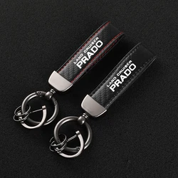 Leather car keychain Horseshoe Buckle Jewelry for Toyota Prado 120 Fj150 Land Cruiser with logo car Accessories