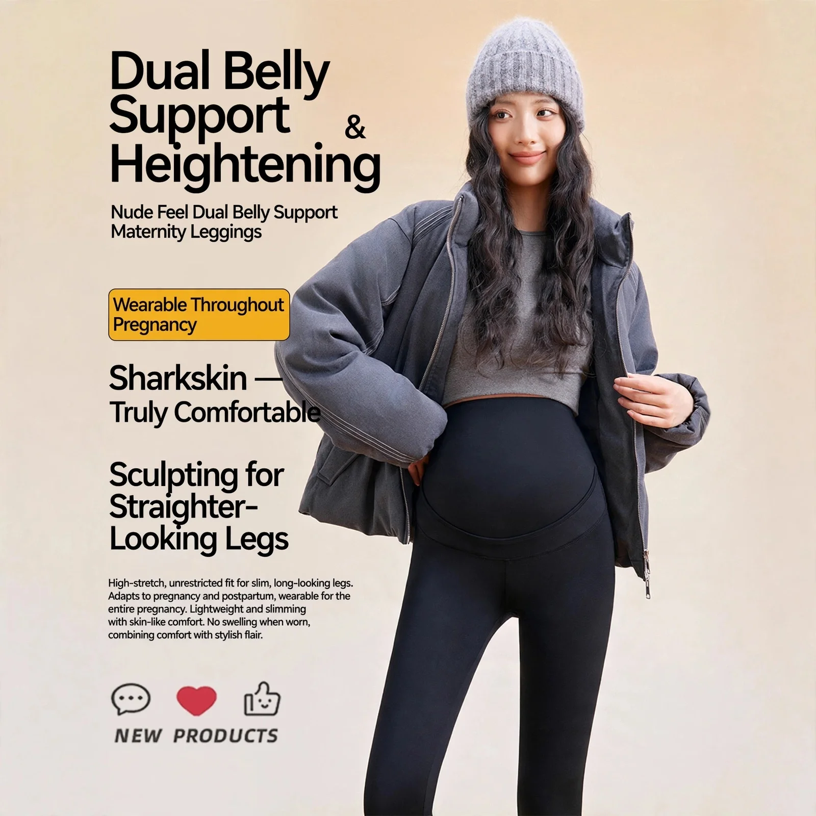 Maternity Leggings Nylon Spandex Double Layer Belly Support Shark Skin Yoga Pants Spring Autumn Winter Pregnancy Clothing Elegan