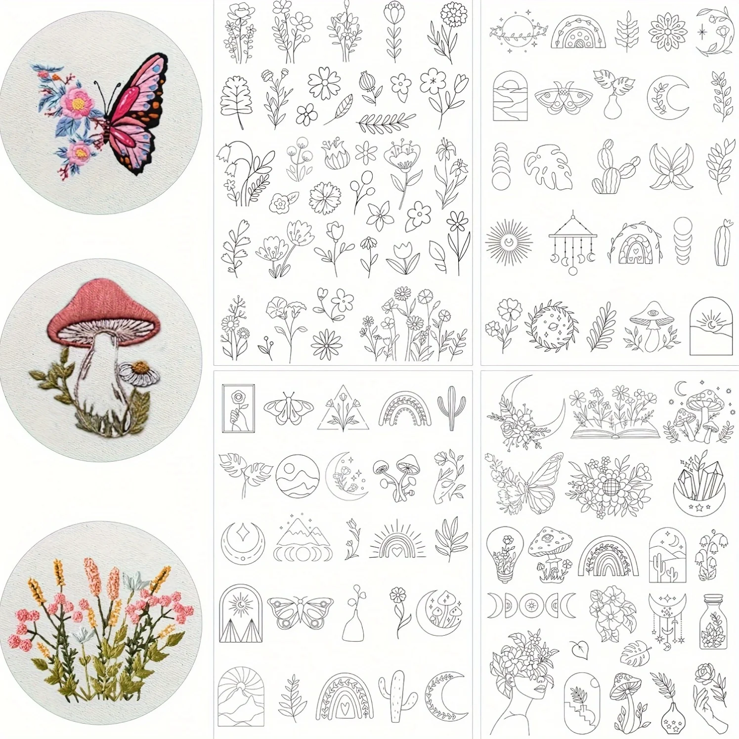 100pcs Cute Plant & Flower Embroidery Stabilizer Stickers, Self-Adhesive Water-Soluble Iron-On Patches for DIY Crafts