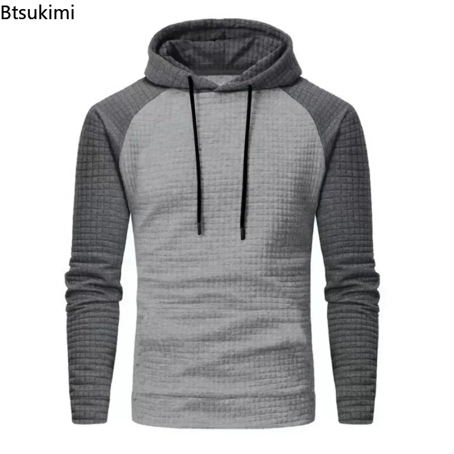 2026 Men's Hoodies Tops Jacquard Plaid Men Patchwork Autumn Winter Long Sleeve Pullovers Colorblock Casual Sweatshirts for Male